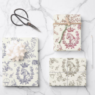 Classy Elegant Chic Equestrian Toile Wrapping Paper Sheets