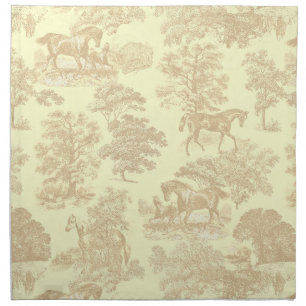 Classy Elegant Chic Horses Toile Beige Cream Cloth Napkin