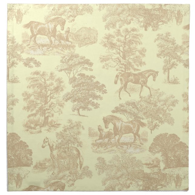 Classy Elegant Chic Horses Toile Beige Cream Cloth Napkin (Front)