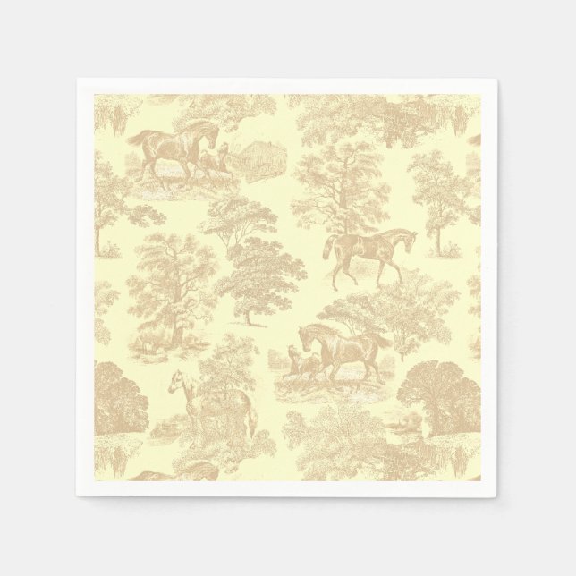 Classy Elegant Chic Horses Toile Beige Cream Napkins (Front)