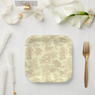 Classy Elegant Chic Horses Toile Beige Cream Paper Plates