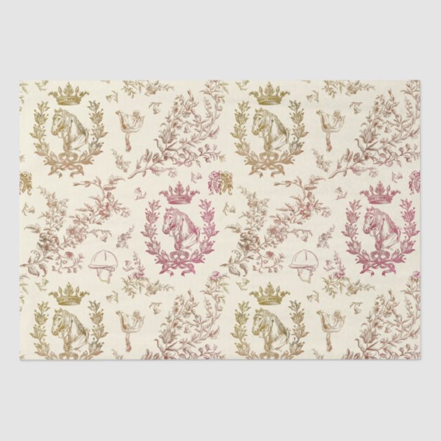 Classy Elegant Chic Pink Gold Equestrian Toile Tissue Paper (Front)
