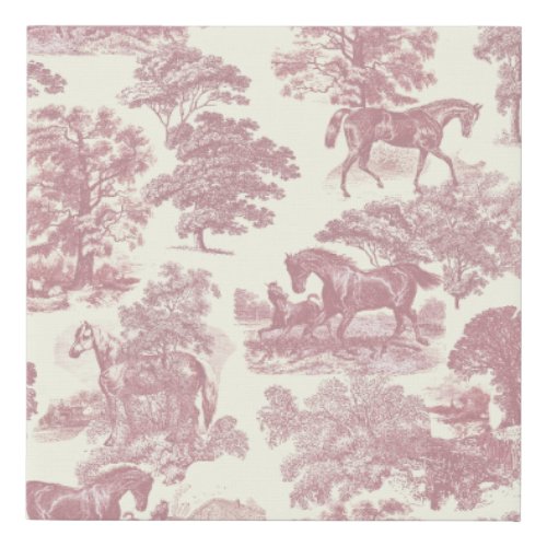 Classy Elegant Chic Pink Horses Country Toile Faux Canvas Print