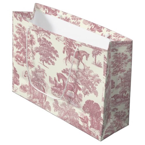 Classy Elegant Chic Pink Horses Country Toile Large Gift Bag