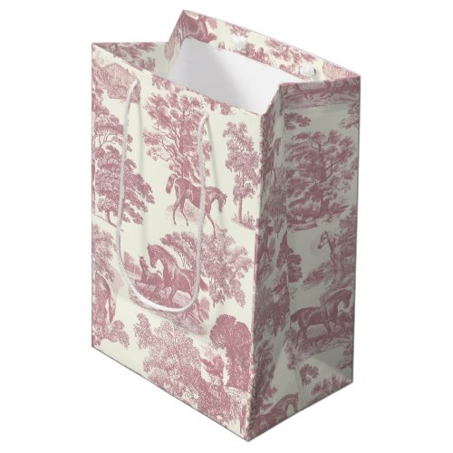 Classy Elegant Chic Pink Horses Country Toile Medium Gift Bag