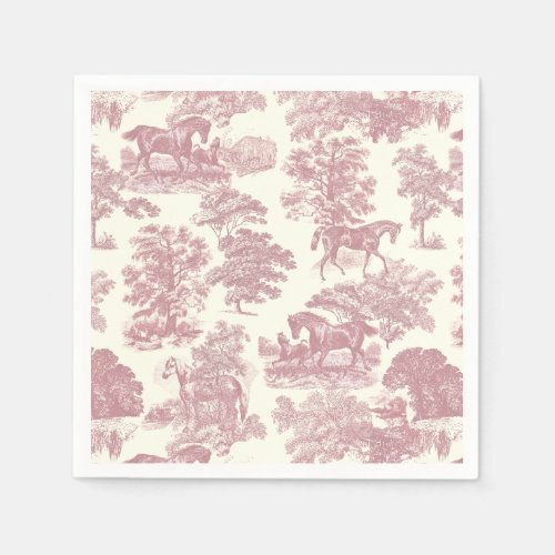 Classy Elegant Chic Pink Horses Country Toile Napkins