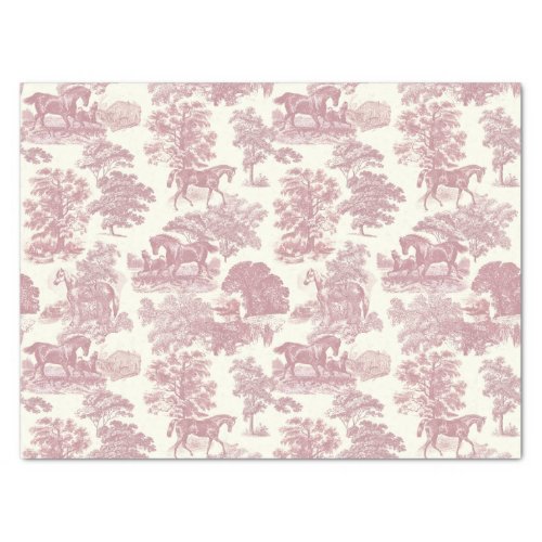 Classy Elegant Chic Pink Horses Country Toile Tissue Paper
