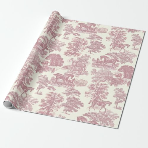 Classy Elegant Chic Pink Horses Country Toile Wrapping Paper