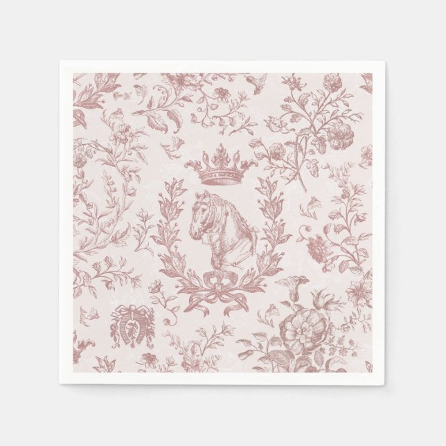 Classy Elegant Chic Plum Beige Equestrian Toile Napkins (Front)