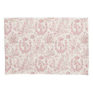 Classy Elegant Chic Rose Beige Equestrian Toile Pillow Case