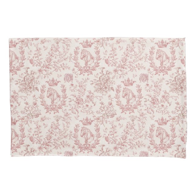 Classy Elegant Chic Rose Beige Equestrian Toile Pillow Case (Front)