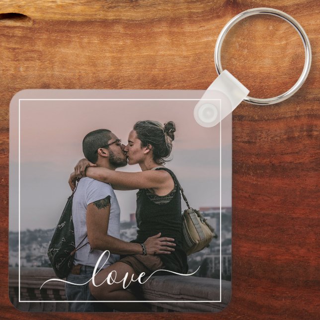 Classy Elegant Couple Photo Simple Love Quote Text Keychain (Back)