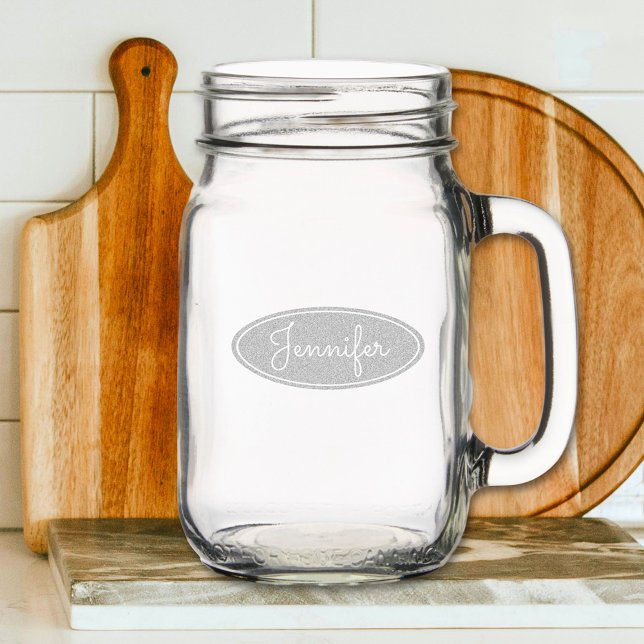Classy Elegant Custom Name Personalized Mason Jar W/ Handle (Creator Uploaded)
