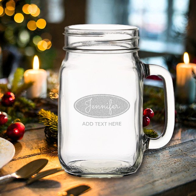 Classy Elegant Custom Name Text Personalized Mason Jar W/ Handle (Creator Uploaded)