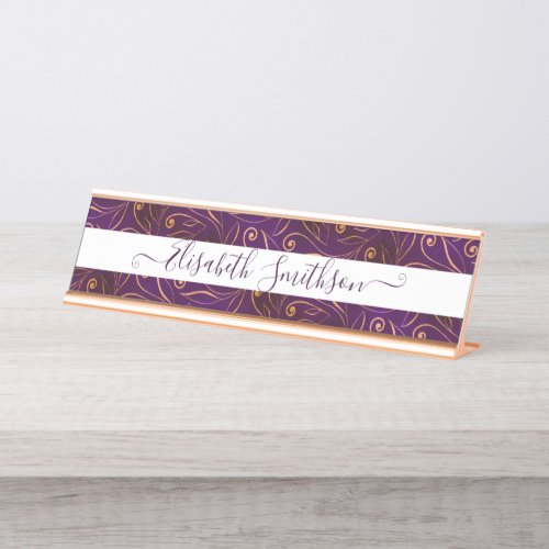     Classy Elegant Dark Purple Professional Floral Desk Name Plate