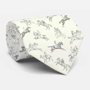 Classy Elegant Equestrian Black White Horse Riding Neck Tie