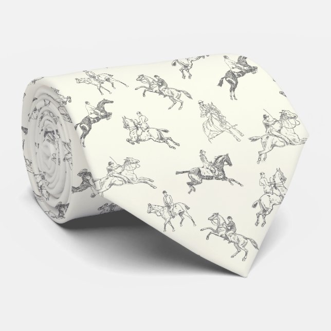 Classy Elegant Equestrian Black White Horse Riding Neck Tie (Rolled)