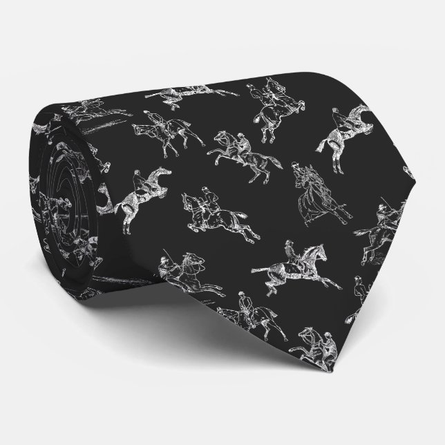 Classy Elegant Equestrian Black White Horse Riding Neck Tie (Rolled)