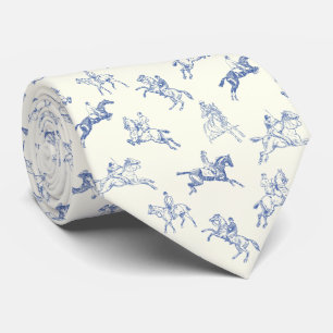 Classy Elegant Equestrian Blue White Horse Riding Neck Tie