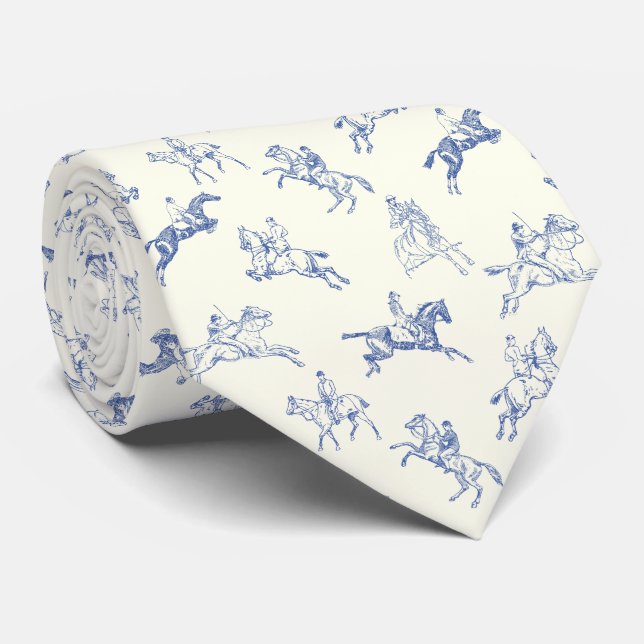 Classy Elegant Equestrian Blue White Horse Riding Neck Tie (Rolled)