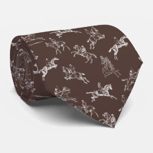 Classy Elegant Equestrian Brown White Horse Riding Neck Tie