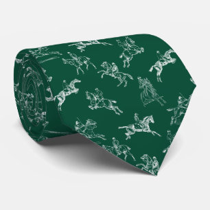 Classy Elegant Equestrian Green White Horse Riding Neck Tie