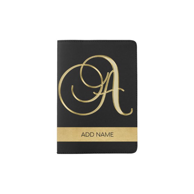 Classy Elegant Executive Gold Monogram Letter A Passport Holder (Front)