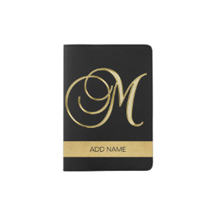 Classy Elegant Executive Gold Monogram Letter M Passport Holder