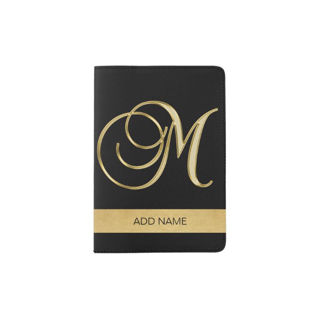 Classy Elegant Executive Gold Monogram Letter M Passport Holder (Front)