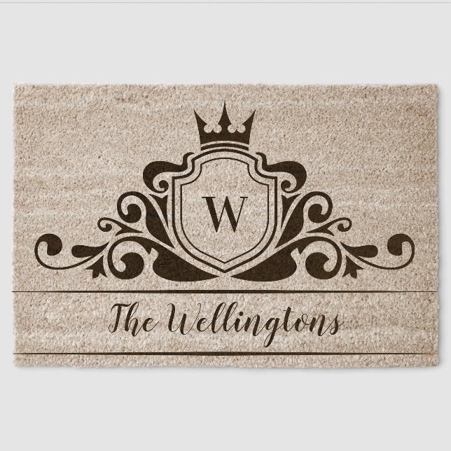Classy Elegant Family Monogram Front Welcome Fiber Doormat (Front)