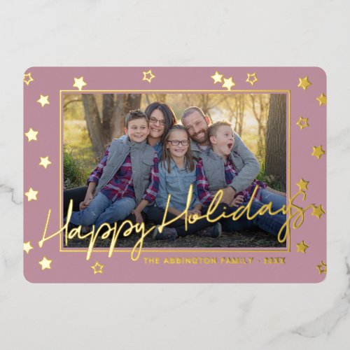 Classy Elegant Family Photo On Gold Foil Holiday Card