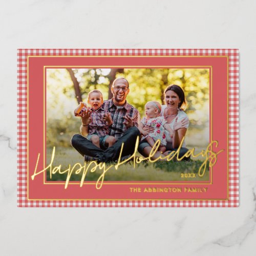 Classy Elegant Family Photo On Gold Foil Holiday Card