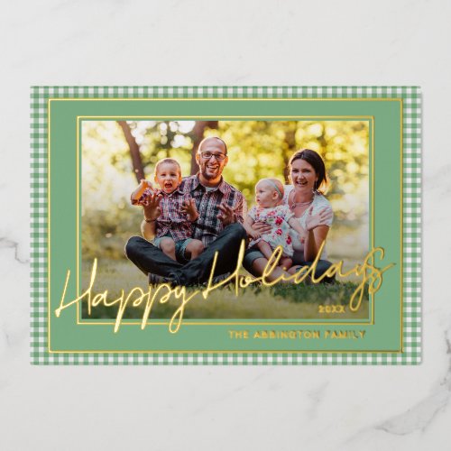 Classy Elegant Family Photo On Gold Foil Holiday Card