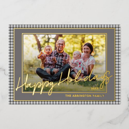 Classy Elegant Family Photo On Gold Foil Holiday Card
