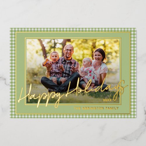 Classy Elegant Family Photo On Gold Foil Holiday Card