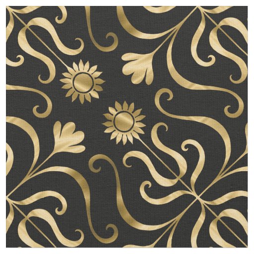  Classy Elegant Floral Damask Black Gold Sunflower Fabric