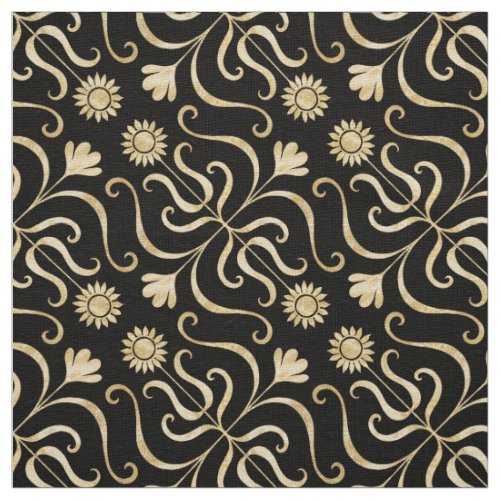  Classy Elegant Floral Damask Black Gold Sunflower Fabric