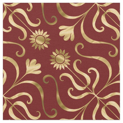  Classy Elegant Floral Damask Red  Gold Sunflower Fabric