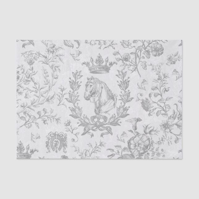 Classy Elegant French Blue Equestrian Floral Toile Tissue Paper (Front)