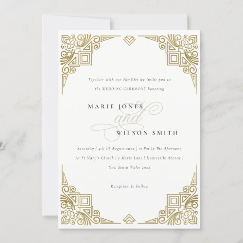 Classy Elegant Glam Gold Art Deco Ornate Wedding Invitation