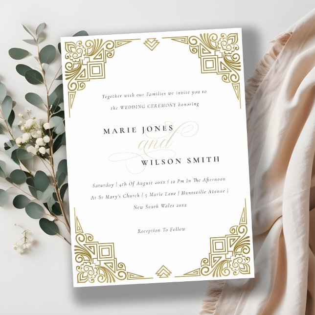 Classy Elegant Glam Gold Art Deco Ornate Wedding Invitation (Creator Uploaded)