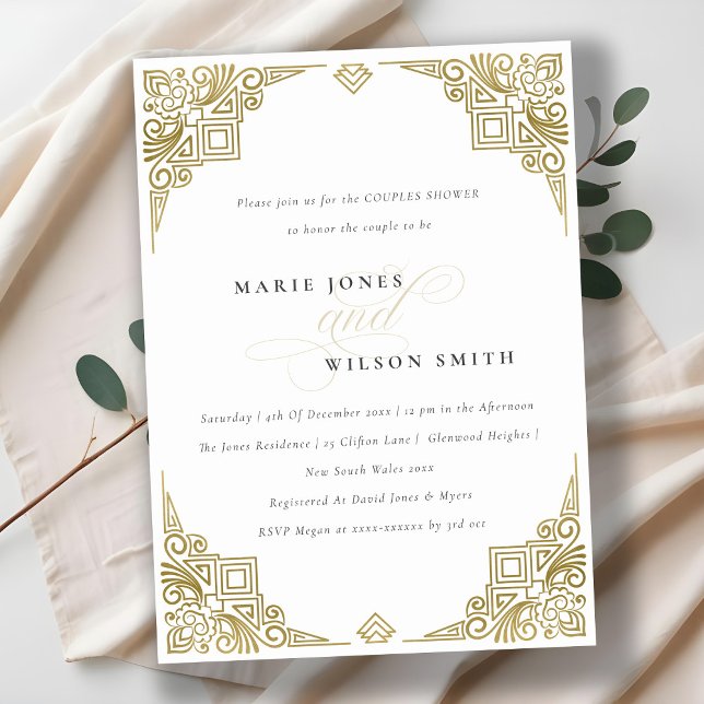 Classy Elegant Gold Art Deco Ornate Couples Shower Invitation (Creator Uploaded)