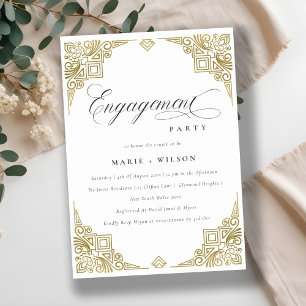 Classy Elegant Gold Art Deco Ornate Engagement Invitation