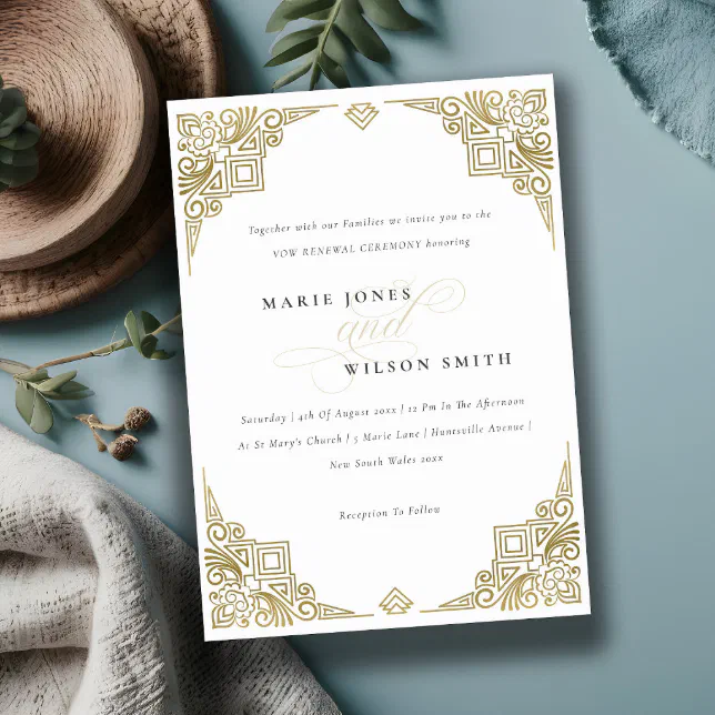 Classy Elegant Gold Art Deco Ornate Vow Renewal Invitation Zazzle