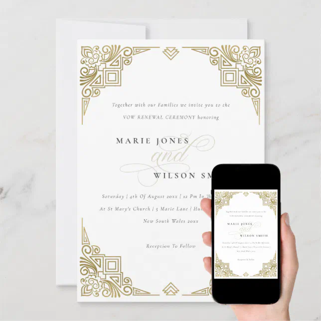 Classy Elegant Gold Art Deco Ornate Vow Renewal Invitation Zazzle