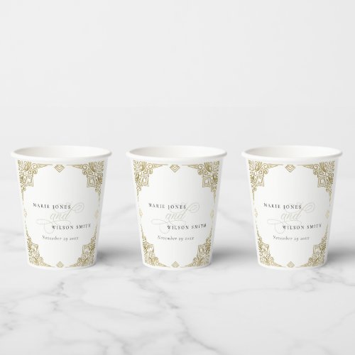 Classy Elegant Gold Art Deco Ornate Wedding Paper Cups