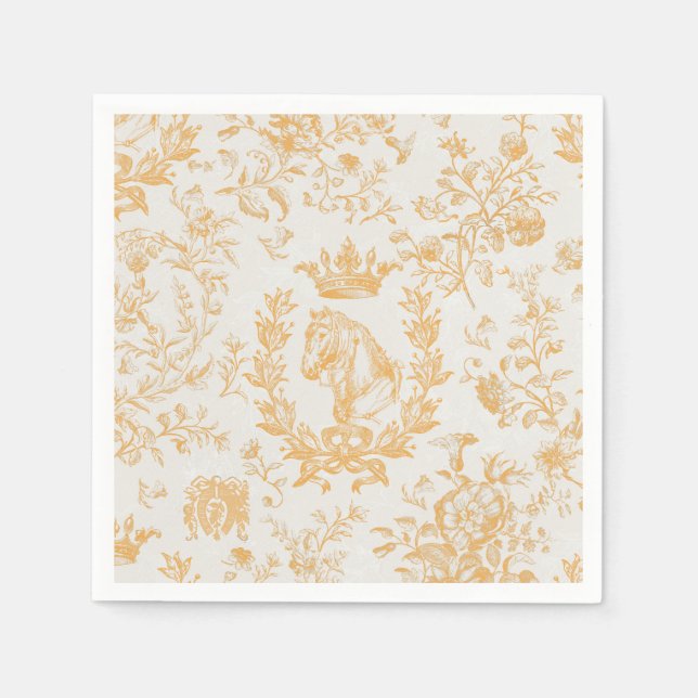 Classy Elegant Gold Beige Equestrian Toile Napkins (Front)