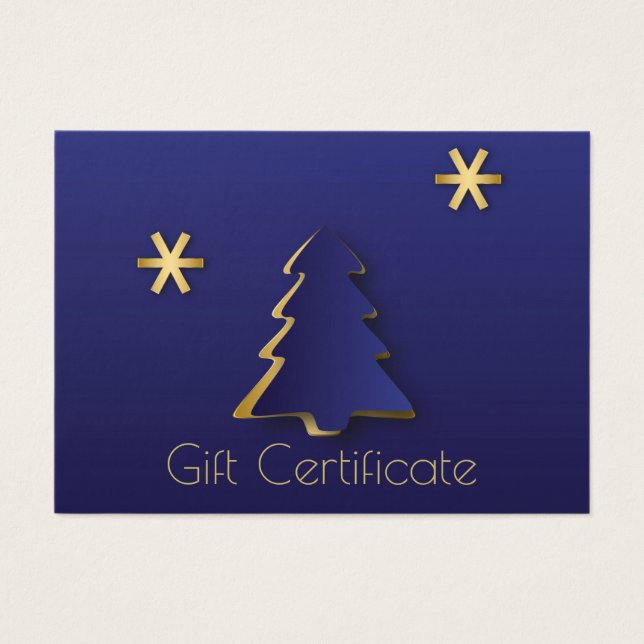 Classy Elegant Gold Blue Christmas Tree Gift Card (Front)