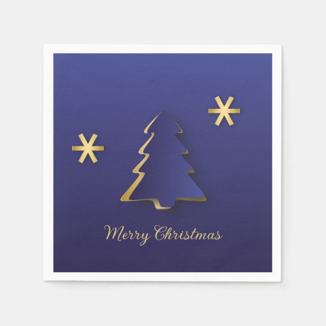 Classy Elegant Gold Blue Christmas Tree Napkins (Front)