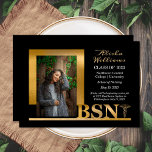 Classy Elegant Gold BSN Caduceus 1 Photo Black Announcement<br><div class="desc">Classy and elegant one photo gold text "BSN" caduceus nursing graduation announcement design by Holiday Hearts Designs (rights reserved).  Placeholder template photo courtesy Unsplash.</div>